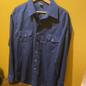 VTG Malco Modes San Fran Navy Western Pearl Snap Shirt Mens 16.5 34 USA Made 70s